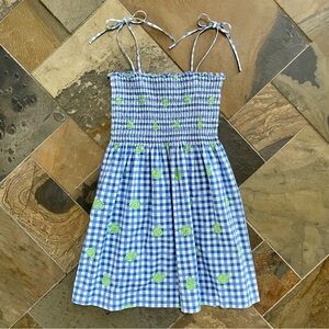 Lilly Pulitzer•LIKE NEW•8•Tied Shoulder Sundress•Blue Gingham~Green Hermit Crabs